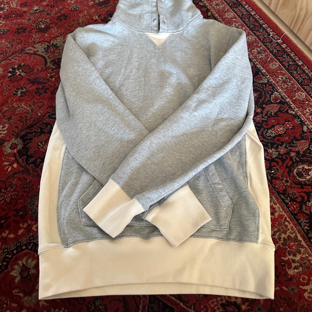 Stüssy Two-tone Gray & Cream Logo Hoodie Sweatshirt